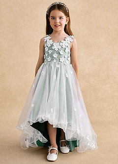 Azazie Celia Flower Girl Dresses Silver Sage A-Line Lace Tulle Dress image7