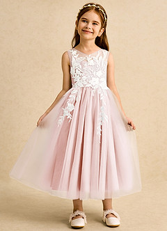 Azazie Sundae Robe Demoiselle D'honneur Fillette Robe Princesse en Dentelle Rose Pâle image6