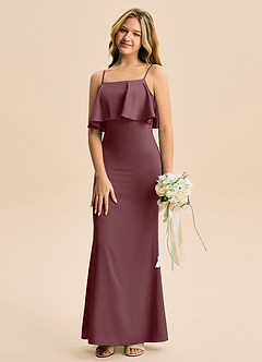 Azazie Galene Junior Syrena Satyna elastyczna Długość podłogi Młodsza druhna Sukienka image4