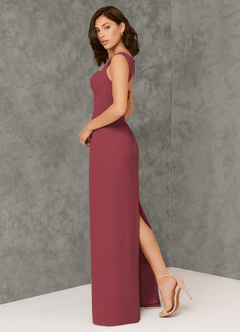 Azazie Flori Bridesmaid Dresses Merlot Sheath Square Neckline Chiffon Dress image5