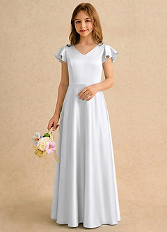 Azazie Nari Girls Formal Flower Girl Klänningar Klä A-Line i Matt satäng med ärmar image3