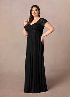Azazie Macy vestidos de madre de la novia Vestido de Negro de Encaje de Corte En A con Encaje de lentejuelas image7