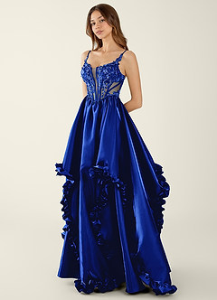 Halley Royal Blue V-neck lace Corset A-line Prom Dress image3