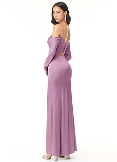 Azazie Hallie Bridesmaid Dresses Wisteria Sheath Off-The-Shoulder Long Sleeve Stretch Satin Convertible Dress image6