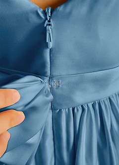 Azazie Violeta Jurken voor bloemenmeisjes Baljurk Jurk van Mat Satijn Boog Staal Blauw image3