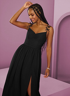 Barbie ♥ Azazie Robes de demoiselle d'honneur Robe Trapèze en Mousseline de soie Plissée Noir image3