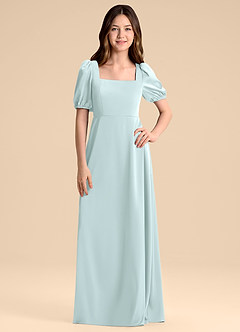 Azazie Briar Junior Sea Glass A-Line Bow Stretch Satin Dress image3