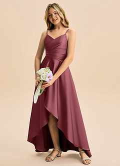 Azazie Eirlys Junior A-Linie Plissee Stretch-Satin Kleid Wüstenrose image4