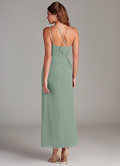 Azazie Eren Robes de demoiselle d'honneur Robe Sirène en Mousseline de soie Une épaule Sauge D'argent image7