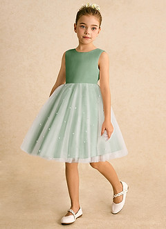 Azazie Esme Flower Girl Dresses Matcha Ball-Gown Bow Tulle Dress image5