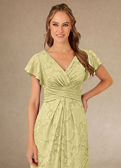 Azazie Vera Mother of the Bride Dresses Lemon Sorbet A-Line Pleated Floral Burnout Dress image5