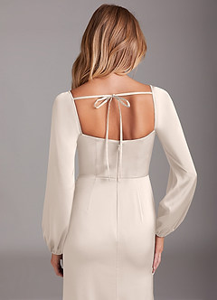Azazie Charissa Brautjungfernkleider Etui Langarm Stretch-Satin Kleid Alabaster Weiß image2