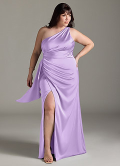Azazie Maive Bridesmaid Dresses Lilac Sheath Ruched Stretch Satin Dress image6