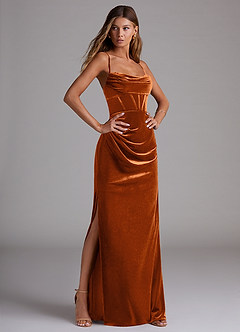 Azazie Mai Bridesmaid Dresses Burnt Orange Sheath Sweetheart Neckline Velvet Dress image3