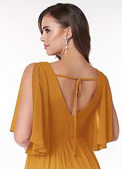 Azazie Temeka Brautjungfernkleider A-Linie Gestreift Chiffon Kleid Butterscotch image5