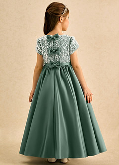 Azazie Cashew Flower Girl Dresses Eucalyptus Ball-Gown with Sleeves Matte Satin Dress image1