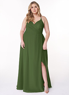 Azazie Davis Bridesmaid Dresses Olive A-Line V-Neck Chiffon Dress image7