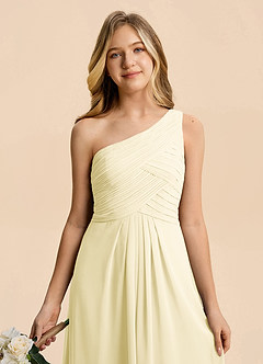 Azazie Emmie Junior Lemon Sorbet A-Line Pleated Chiffon Dress image6