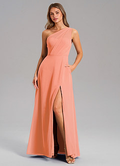 Azazie Phaedra Robes de demoiselle d'honneur Robe Trapèze en Mousseline de soie Ue épaule Coucher De Soleil image3