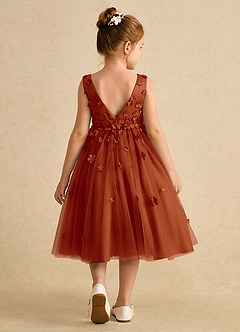 Azazie Lana Blumenmädchenkleider A-Linie ärmellos Matte Satin Kleid Paprika image2