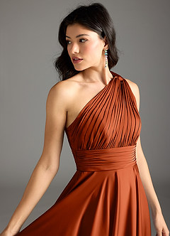 Azazie Charlize Bridesmaid Dresses Paprika A-Line One Shoulder Stretch Satin Dress image7