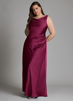 Azazie Nerine Bridesmaid Dresses Red Plum A-Line Pleated Stretch Satin Dress image10