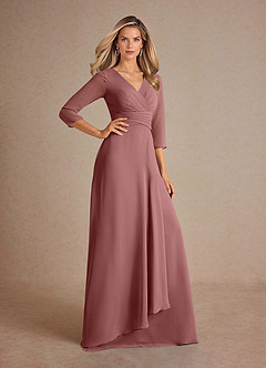 Azazie Mayfield Abiti per la Madre della Sposa Abito A-Line in Chiffon Plissettato Rosa Del Deserto image4