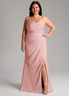 Azazie Deandra Bridesmaid Dresses Powder Pink Mermaid Pleated Stretch Satin Dress image7
