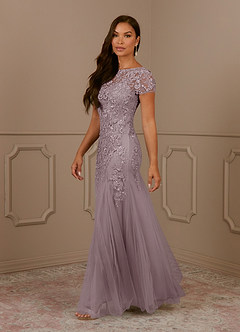 Azazie Laurie Mère de la mariée Robes Robe Sirène en Tulle Paillettes Scoop Crépuscule image3
