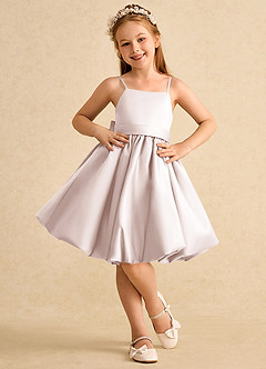 Azazie Davine Flower Girl Dresses Rose Petal A-Line Spaghetti Strap Matte Satin Dress image3