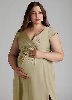 Azazie Allessia Maternity Bridesmaid Dresses A-Line Pleated Stretch Satin Floor-Length Dress image13