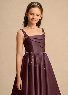 Azazie Mochi Girls Formal Jurken voor bloemenmeisjes Baljurk Jurk van Mat Satijn Geplooide Sangria image7