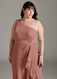 Azazie Liza Bridesmaid Dresses Cedar Rose Mermaid One Shoulder Chiffon Dress image10