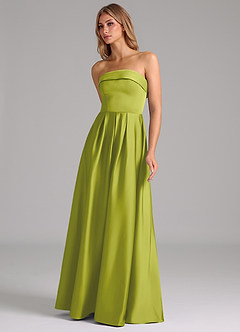 Azazie Lucienne Bridesmaid Dresses Lemongrass A-Line Strapless Stretch Satin Convertible Dress image6