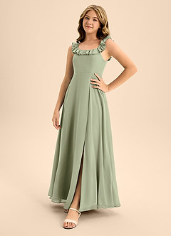 Azazie Callie Junior Pistachio A-Line Ruched Chiffon Dress image3