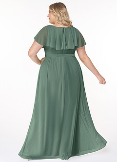 Azazie Jael Bridesmaid Dresses Eucalyptus A-Line V-Neck Mesh Dress image10
