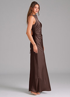 Azazie Evadne Bridesmaid Dresses Ganache Sheath Pleated Stretch Satin Dress image4