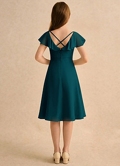 Azazie Narin Girls Formal Robe Demoiselle D'honneur Fillette Robe Trapèze en Mousseline de soie avec manches Vert Pin image2