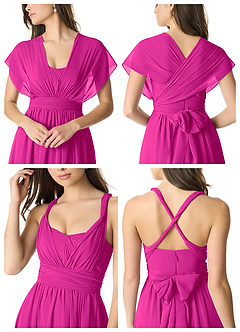 Azazie Olani Bridesmaid Dresses Fuchsia A-Line One Shoulder Chiffon Convertible Dress image6