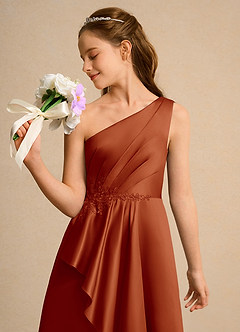 Azazie Taffy Junior Formal Jurken voor bloemenmeisjes A-Lijn Jurk van Mat Satijn Kant Paprika image6