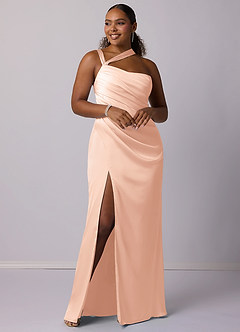 Barbie ♥ Azazie Bridesmaid Dresses English Rose Mermaid One Shoulder Stretch Satin Dress image8