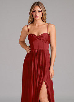 Azazie Tyla Brautjungfernkleider A-Linie Herzausschnitt Stretch-Satin Kleid Granatapfelrot image8