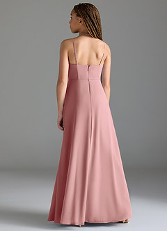 Azazie Moira Junior Abito A-Line in Chiffon Con Tasche Rosa Polverosa image5