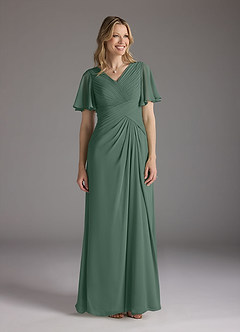 Azazie Morning Glory Kleider für die Brautmutter A-Linie V-Hals Gerüscht Chiffon Kleid Seemoos image1