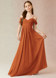 Azazie Kaitlynn Junior Cinnamon A-Line Off the Shoulder Chiffon Dress image1