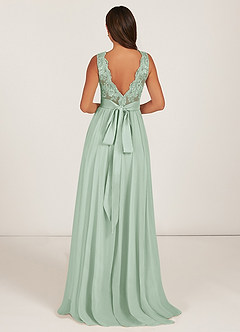 Azazie Gertrude Bridesmaid Dresses Agave A-Line Lace Chiffon Dress image2