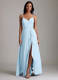 Azazie Naeem Bridesmaid Dresses Sky Blue A-Line V-Neck Ruffle Chiffon Dress image1