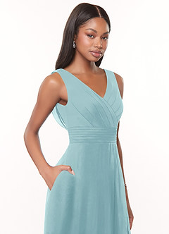 Azazie Karina Bridesmaid Dresses Sea Glass A-Line Pleated Chiffon Dress image5