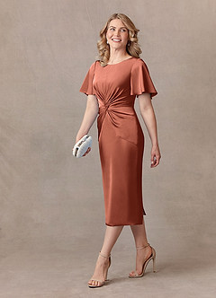 Azazie Everlyn Mother of the Bride Dresses Clay Sheath Pleated Stretch Satin Dress image2
