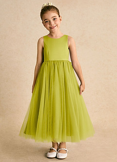 Azazie Solia Robe Demoiselle D'honneur Fillette Robe Princesse en Tulle Arc Citronnelle image3